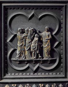 I Discepoli Visitano Gesù, quattordicesimo pannello delle Porte Sud del Battistero di San Giovanni, 1336 (bronzo)